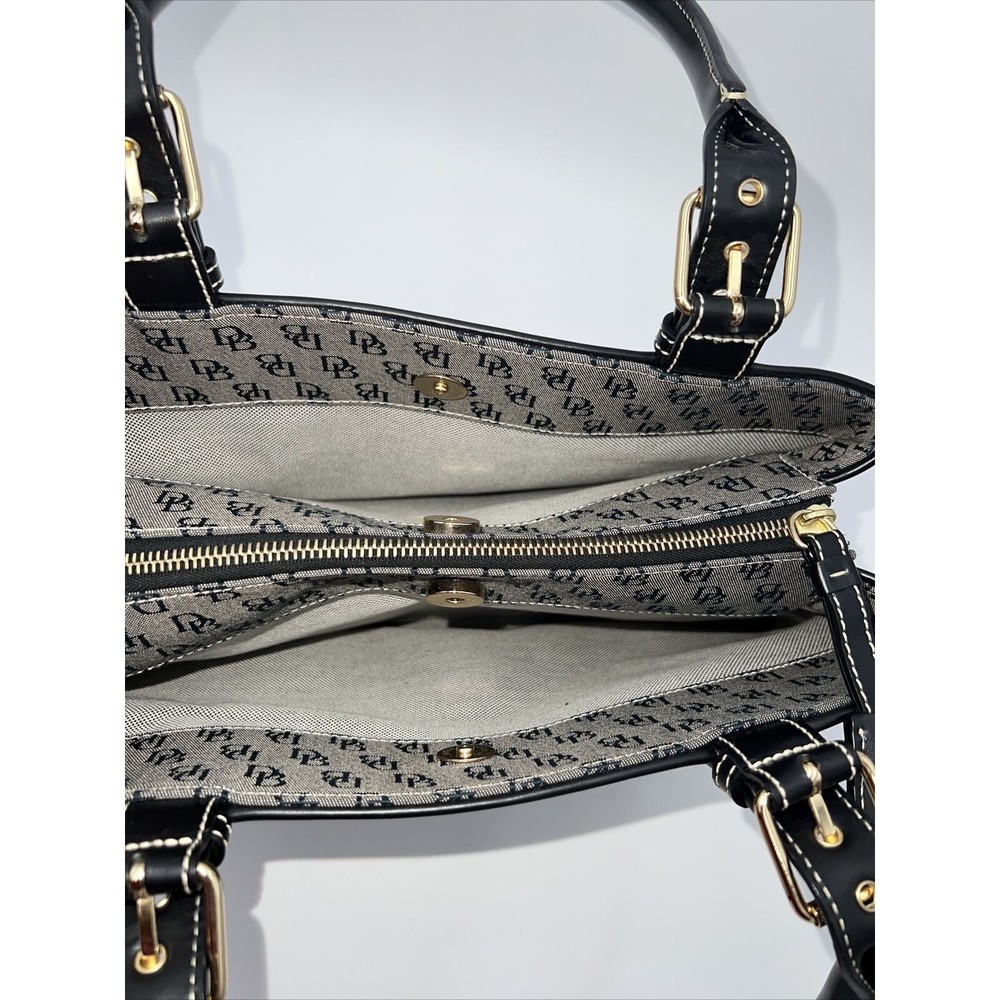 Dooney and Bourke H035C B1 Buckle Satchel Black Trim Grey Purse Canvas Bag EUC - Picture 9 of 14